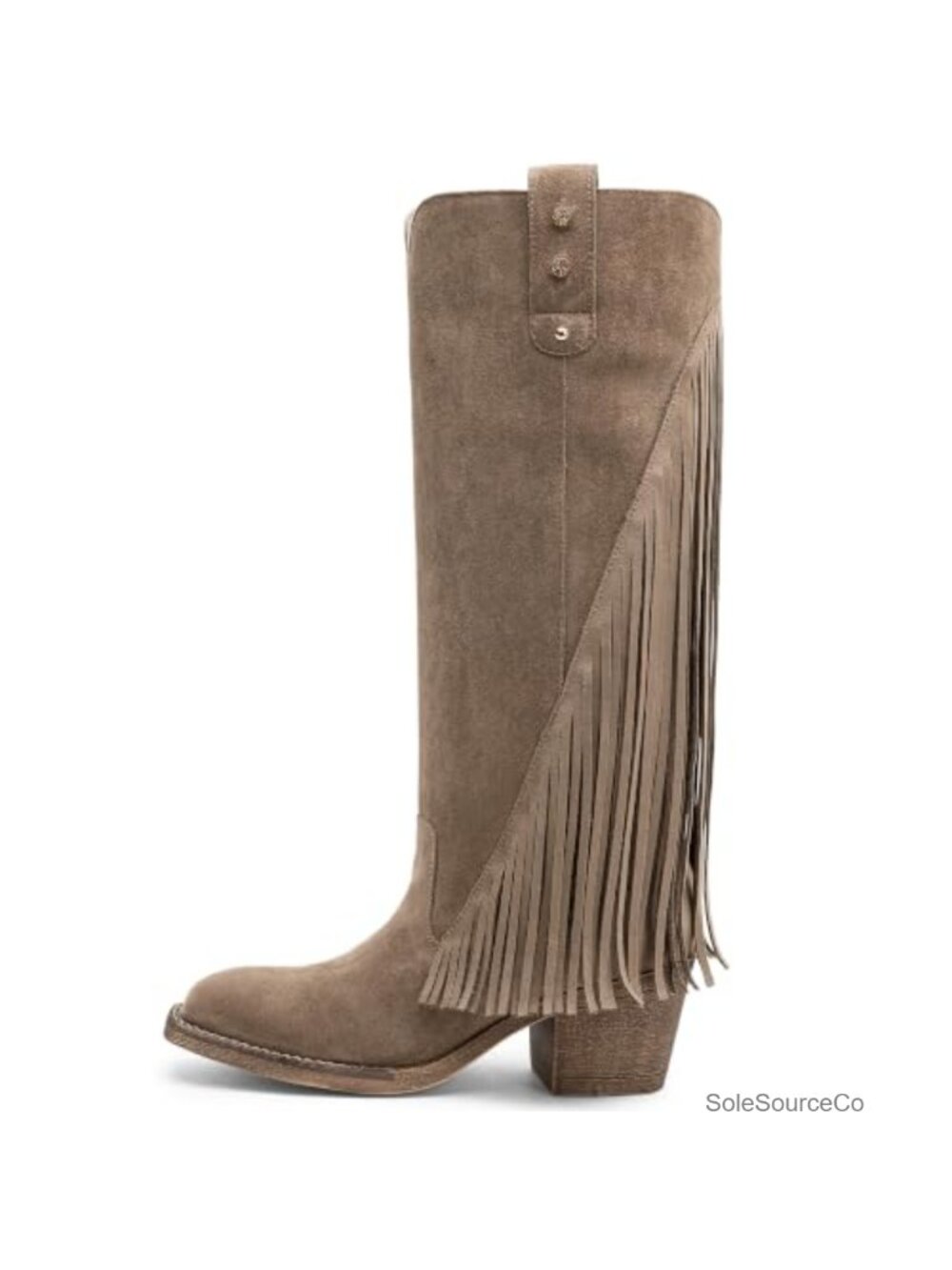 Knee High Fringe Square Toe Pull-On Boots Faux Suede Tall Riding Boots